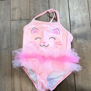 Pink Cat Face Swimsuit with Tulle Skirt